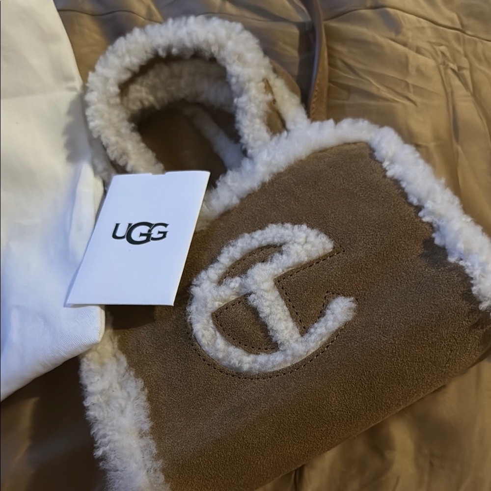 UGG Brown and Cream Shearling Tote